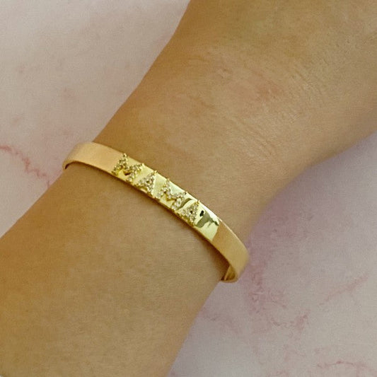 Mama Open Bangle Gold Plated Adjustable Engraved Bracelet